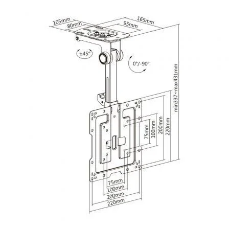 Aisens Soporte de Techo Giratorio y Plegable para Monitor/TV 19-43 Pulgadas, Negro